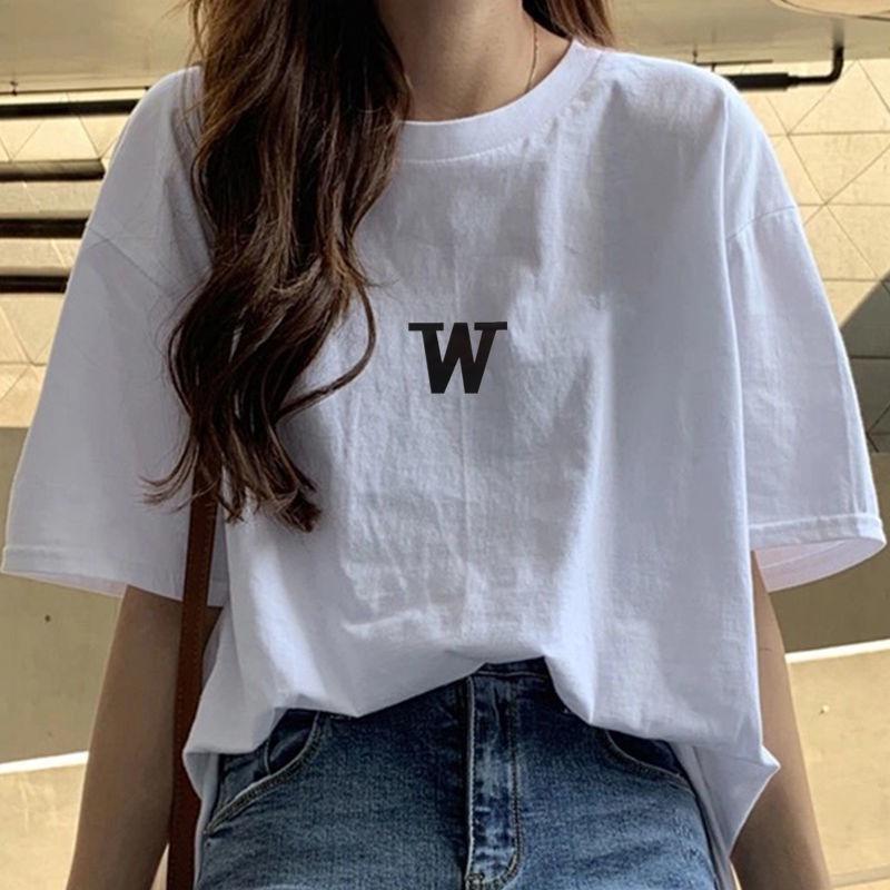 

Women s Pure Cotton Korean Style Printed T-Shirt - White, Short Sleeve, Loose Fit, Trendy Student Design M