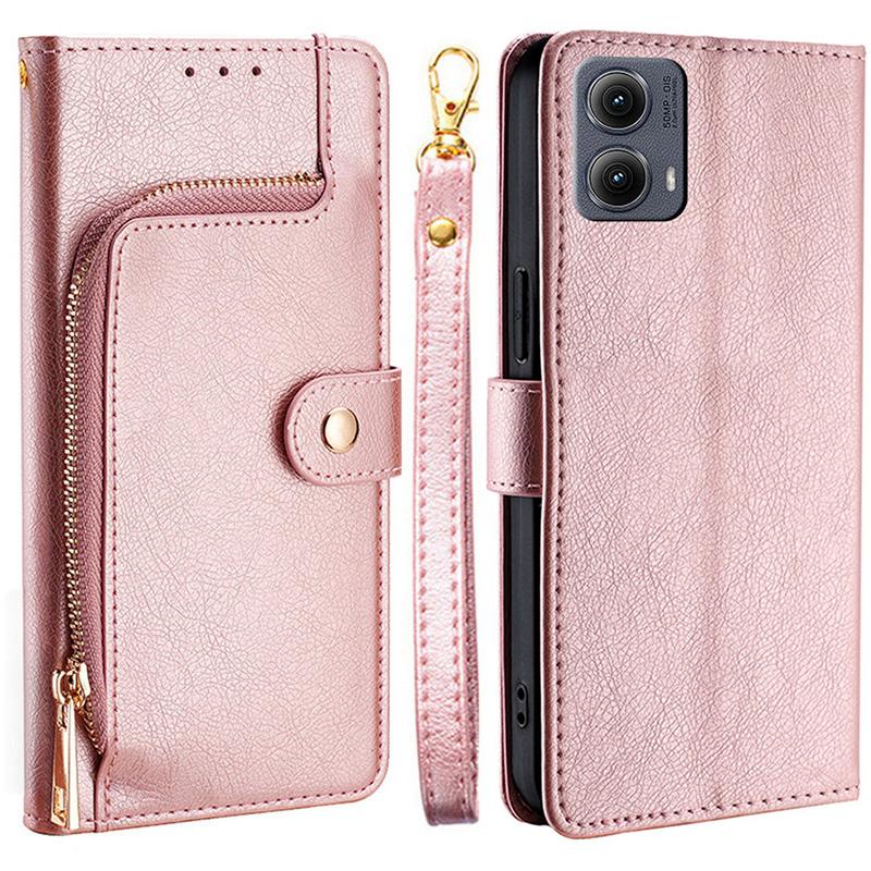 For Motorola Edge (2024) 5G Case Zipper Pocket PU Leather Wallet Flip Phone Cover