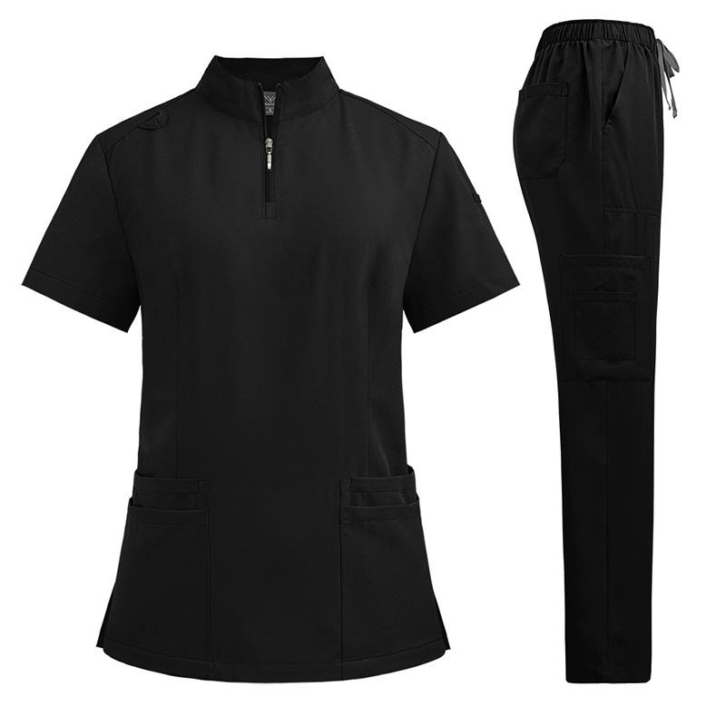 

1 комплект Хирургическая форма с коротким рукавом Туника медсестры Костюм Салон красоты Медицинский врач Комплекты брюк Женский костюм-скраб Топ-Брюки XXL чёрный