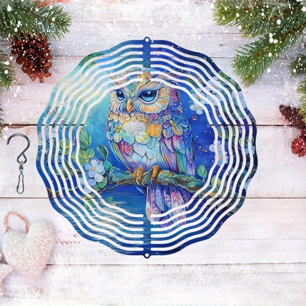 Owl Wind Spinner 2D Metal Garden Decor for Patio Yard Outdoor Hanging Ornament No Electricity Needed Easy Install Thanksgiving Christmas