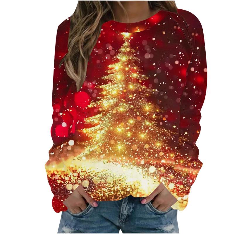 Christmas Tree Pattern Sweatshirt3D Print Women's Long Sleeve Round Neck Hoodie Fashion Casual Xmas Pullover Women's Streetwear