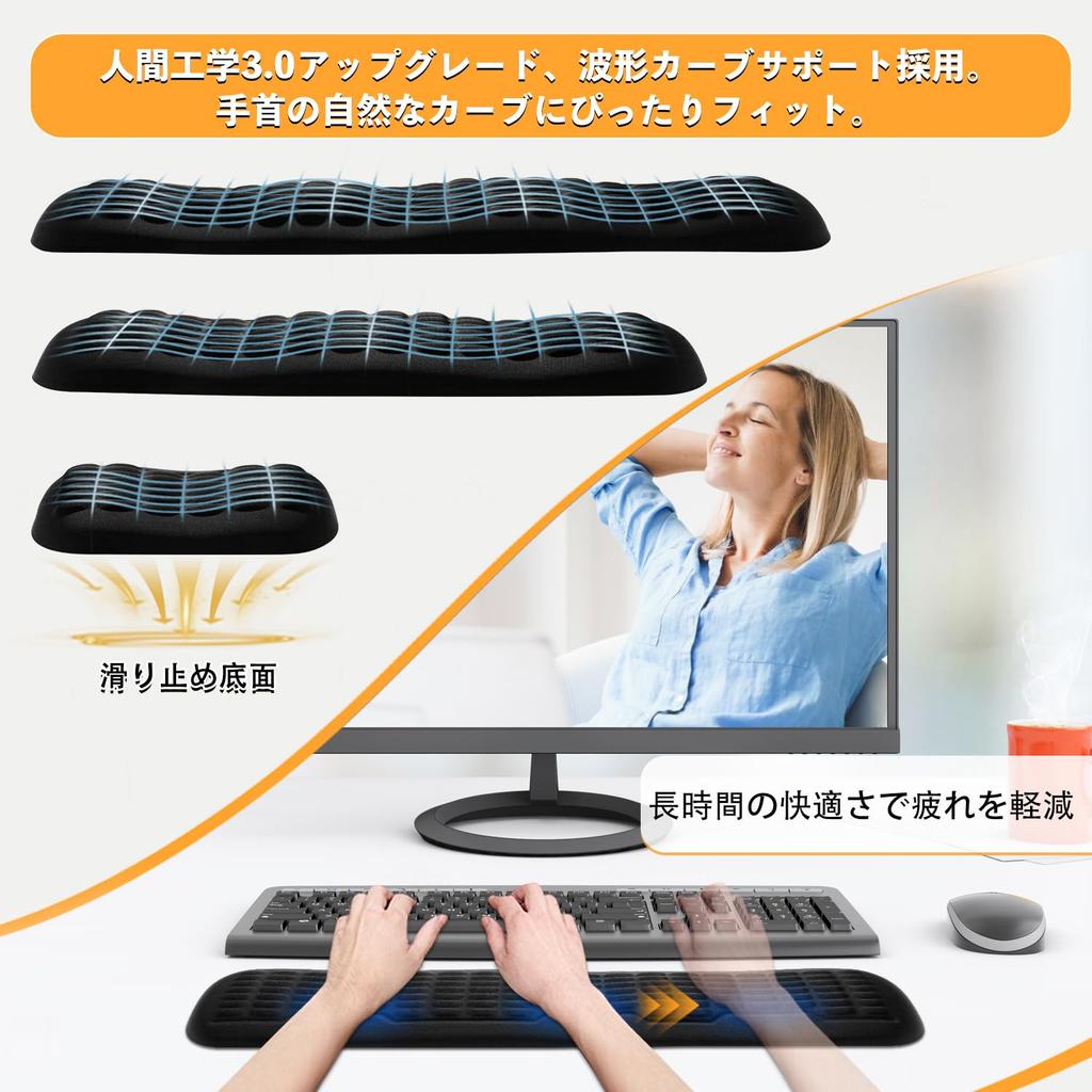 Junichiya Ergonomics Mouse Wrist Rest High Resilience Memory Foam Wave Curve Design Wrist Support Reduces Fatigue Ideal for Long Use Silicone Base 3.0