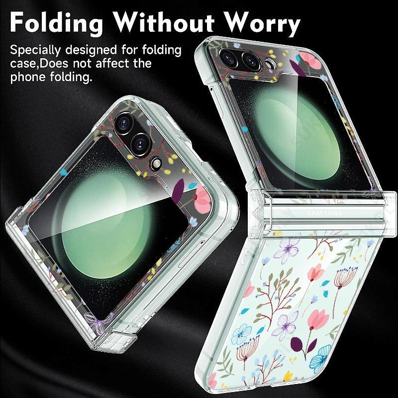 Etui na telefon Samsung Galaxy Z Flip 6 5 4 3 5G Wzór kwiatowy Składane Przezroczyste Twarde Etui Na Samsung Galaxy Z Flip5 Flip6