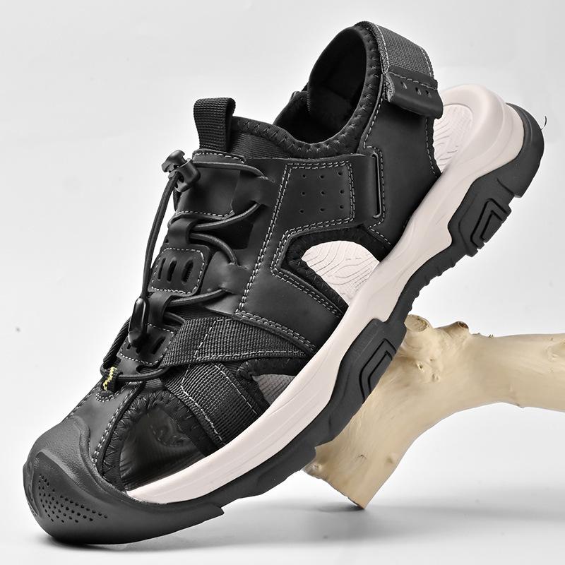 

Чоловіче взуття 2024 літо нові сандалі з закритою п яткою чоловіче спортивне та повсякденне взуття з порожнистими дихаючими отворами пляжне взуття 46 чорний