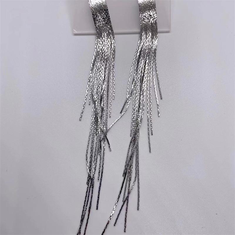 S925 Silver Needle Inlaid Diamond Long Tassel Earrings - Exaggerated European & American Style for Autumn/Winter Evenings
