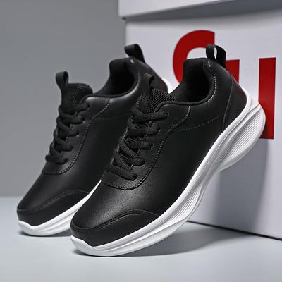 Sneaker de Course pour Femmes en Cuir PU à Lacets Sport Léger Confortable Respirant Noir Chaussures de Marche d'Hiver Taille 35-43