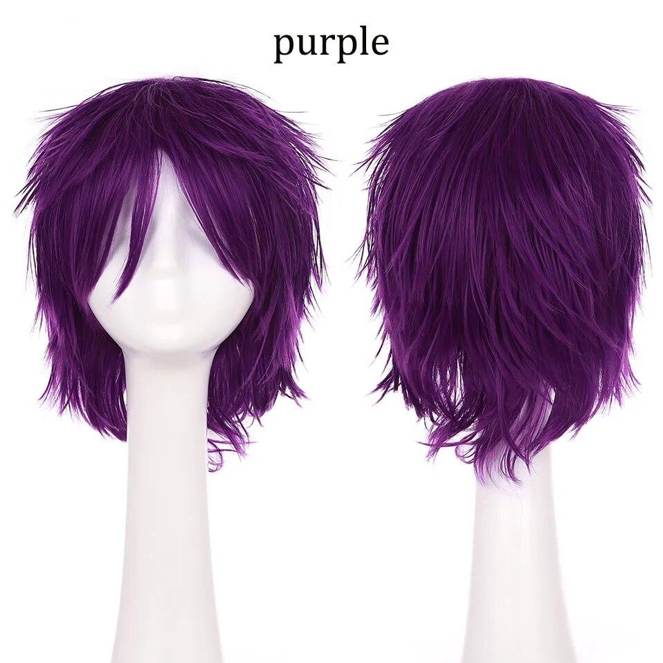 S-noilite Synthetic Short Wig Blue Brown Black Women Men Cosplay Costume Party Head Wigs Hair