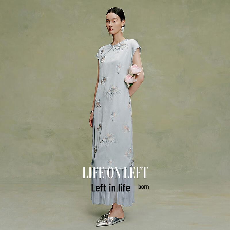 ShenghuozaiZuo Embroidered New Chinese Style Pleated Maxi Dress M