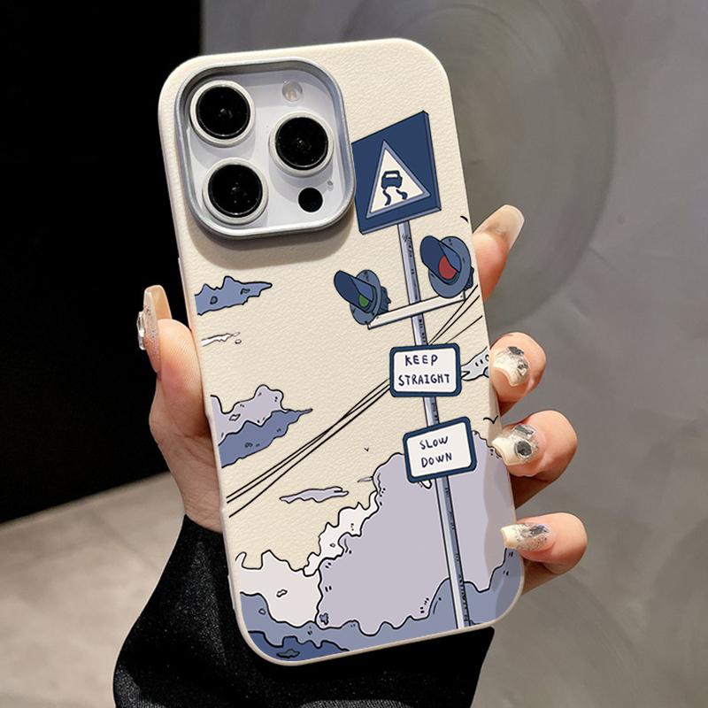 

Чехол для телефона с дорожным знаком, выполненный масляной краской, для iPhone 16, чехлы для iPhone 15 14 13 Pro Max 16e, магнитный, для беспроводной зарядки Magsafe iPhone 11 бежевый/белый