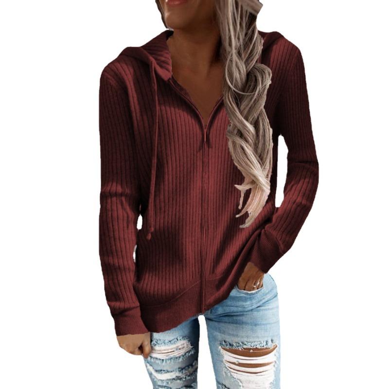 Women S Casual Thick Hooded Zip Cardigan Knit Sweater