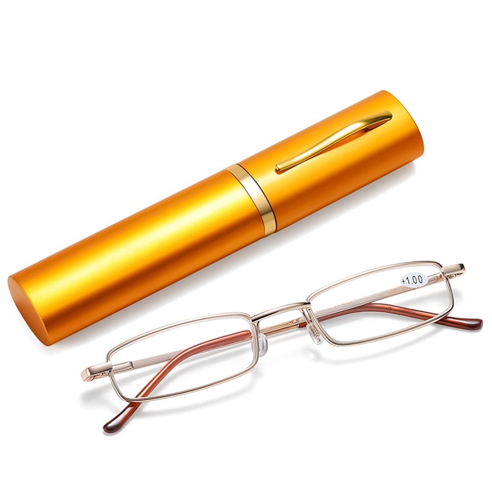 Unisex Pocket Reading Glasses Slim Mini Metal Readers With Pen Tube Case Men Women Hd Reader Eyeglasses Diopter +1.0/2.0/3.0/4.0