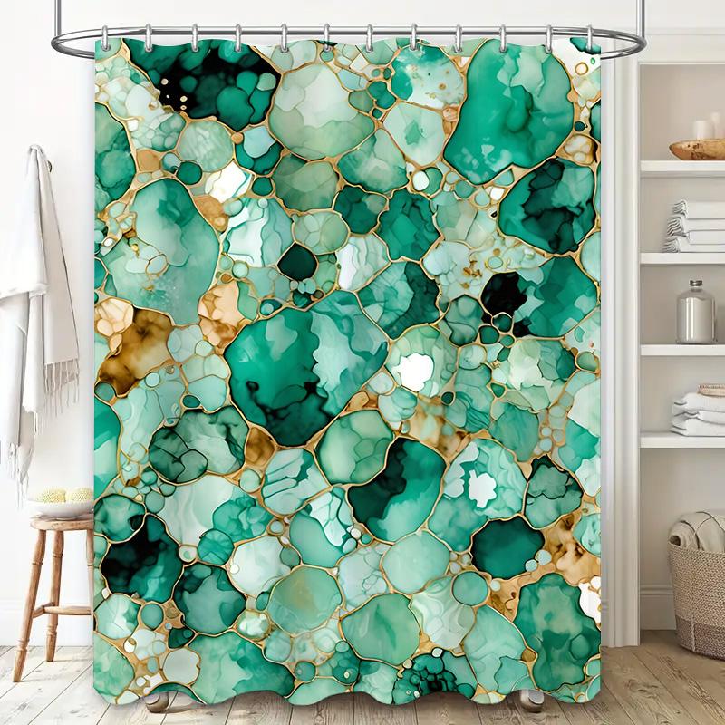 Luxury Green Marble Pattern Shower Curtain Waterproof Fabric Decorative Bath Accessories for Bathroom Decoration Set Size: 72x84