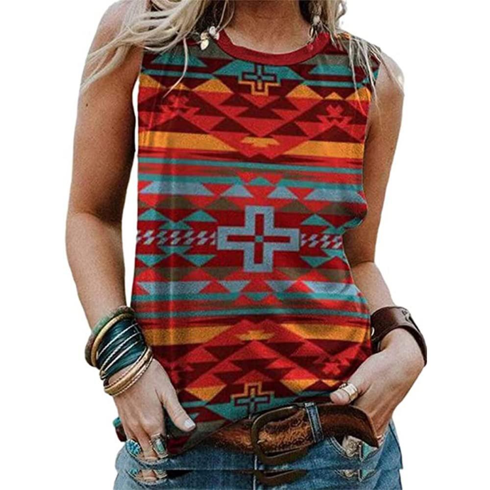 Western Aztec 3D Print Tank Top Women Geometry Vintage Streetwear Y2k Tops Oversized Vest Off Shoulder Sleeveless Girls Camisole