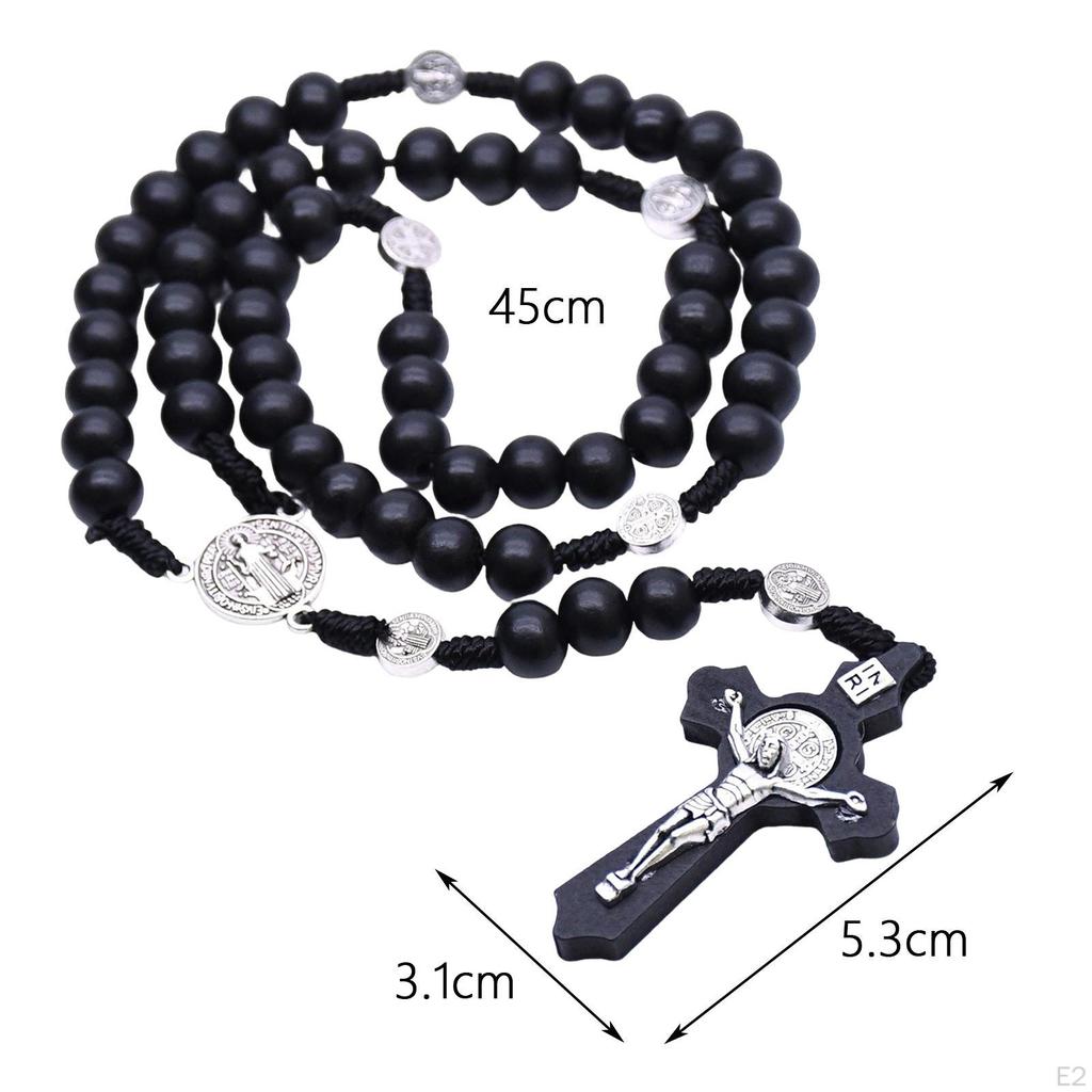 Rosary Cross Pendant Necklace Beads Prayer for Men Women ST. Benedict Beaded