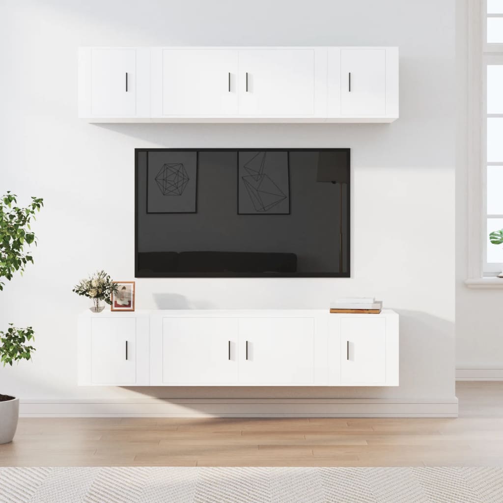 6 Piece TV Cabinet Set White Particleboard