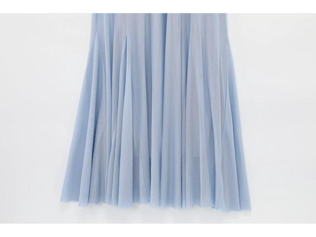 2025 Spring Elegant Wave Style Silk Net Round Neck Sleeveless Maxi Dress