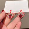 Chinese Style Earrings, Ethnic Style New Year Red Earrings, Female Silver Needles, Earrings, Copper Plated Genuine Gold, Personalized Jewelry