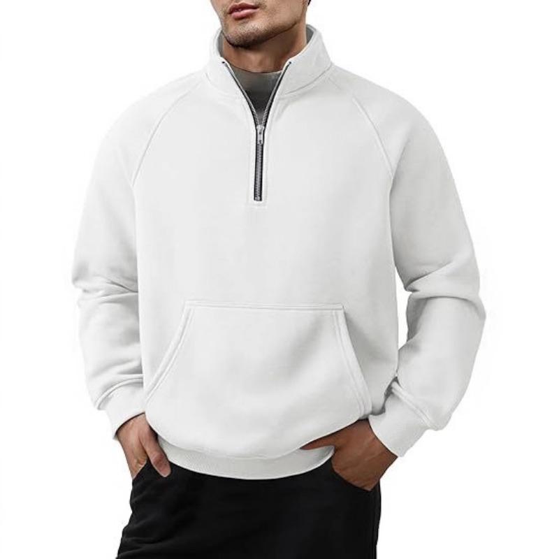 Men S Fleece Lined Hoodless Raglan Sleeve Half Zip Stand Collar Sweatshirt