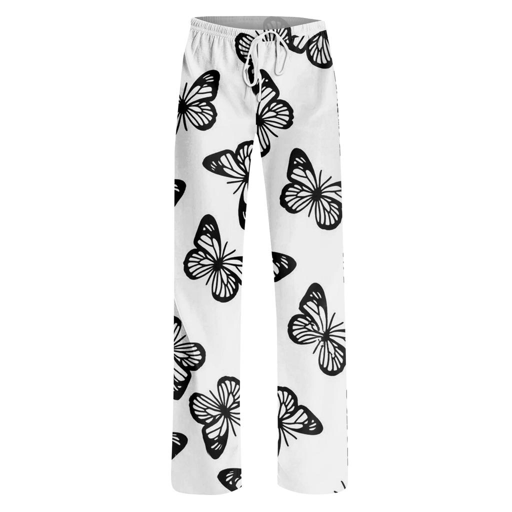 Womens Pajama Pants Sleepwear Casual Drawstring Elastic Waist Pants Comfy Straight Yoga Loose Trousers