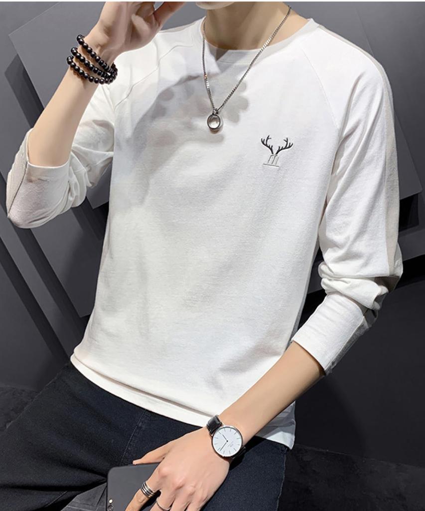 Logo Long Long Long Slim Slim Pullover Cut and Sewn Casual Room Round American Brother Sports [unifiss] Men's T-Shirt, T, Line, Deer, Tops, Sleeves,