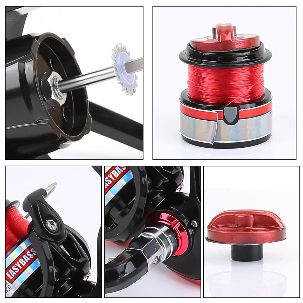 MF Spinning Reel, Black/Red, 5.5:1 Gear Ratio, Metal Line Cup, Freshwater/Saltwater, Long Cast Fishing Tackle