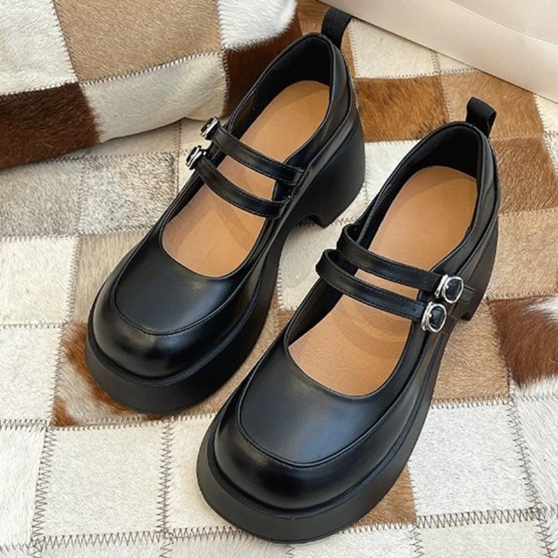 Korean Version Thick Heel Thick Heel Elevated Increase Womens Shoes 2024 New All-match Mary Jane Small Leather Shoes Summertime