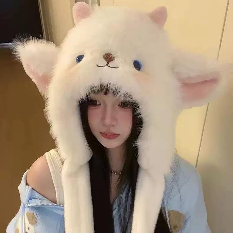 New winter plush hat for women with moving ears, cute, thick, fluffy, warm, cold-proof, ear-protecting, trendy Lei Feng hat