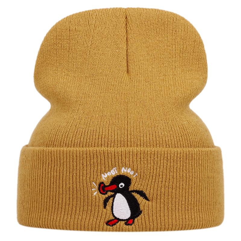 Cute Penguin Embroidered Knitted Hat Autumn And Winter Warm Men'S And Women'S Outdoor Adult Noot Wool Hat