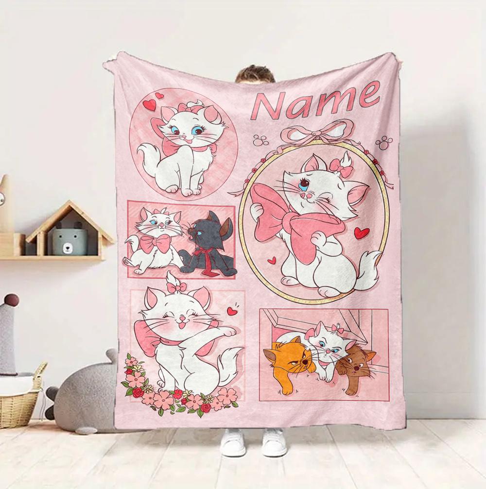 Custom Name Cat Love Flannel Blanket Throw Blanket Soft Warm Sofa Bed Decor Unique Gift