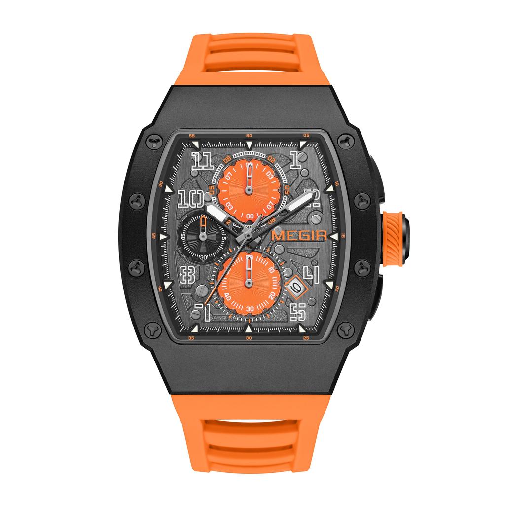 Megir Mode Sportuhren für Herren Edelstahlgehäuse Wasserdicht Leuchtend Militär Quarz Chronograph Automatisches Datum Reloj Hombre 8411
