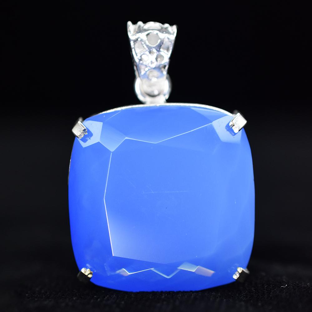 Natural Blue Opal 88.15 Ct CERTIFIED 925 Sterling Silver Square Cushion Pendant MY-PD-145-NS