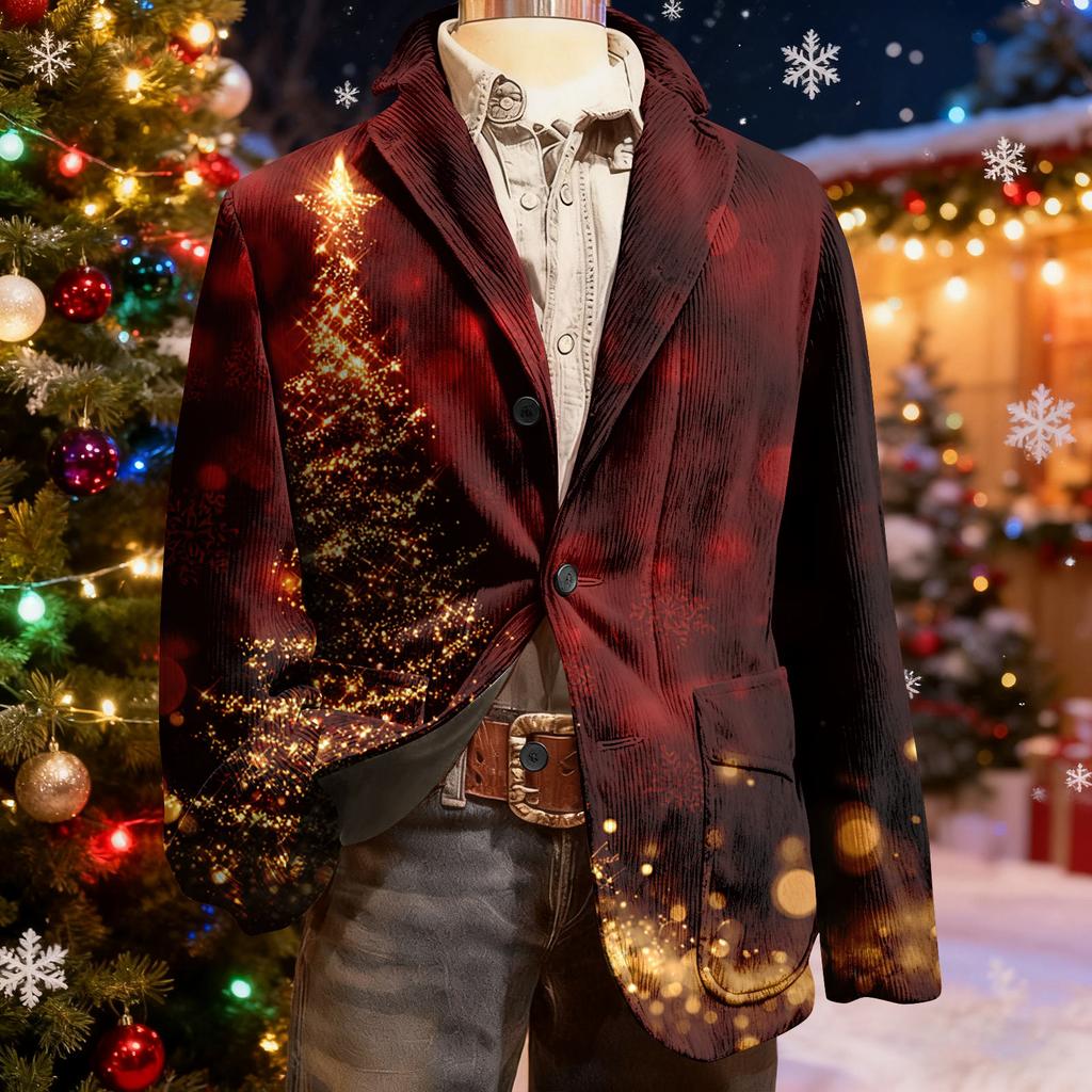 Herren Hässlicher Weihnachten Kord Warmtaschen Anzugjacke Strickjacke Herren Freizeitanzug