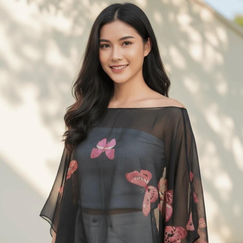 Breathable Thin Large Scarf with Buckle Seaside Vacation Cloak Sunscreen Butterfly Shawl  Gift