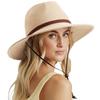 Breathable Paper Straw Panama Hat with Adjustable Chin Strap and Wide Brims Sun Protections for Women Vacation and Trip