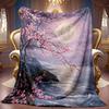 A Cozy Cherry Blossom Themed Fleece Blanket Featuring Soft, High-Definition Digital Printing with a Night Scene of a Moonlit Lakeside Design In a Purp