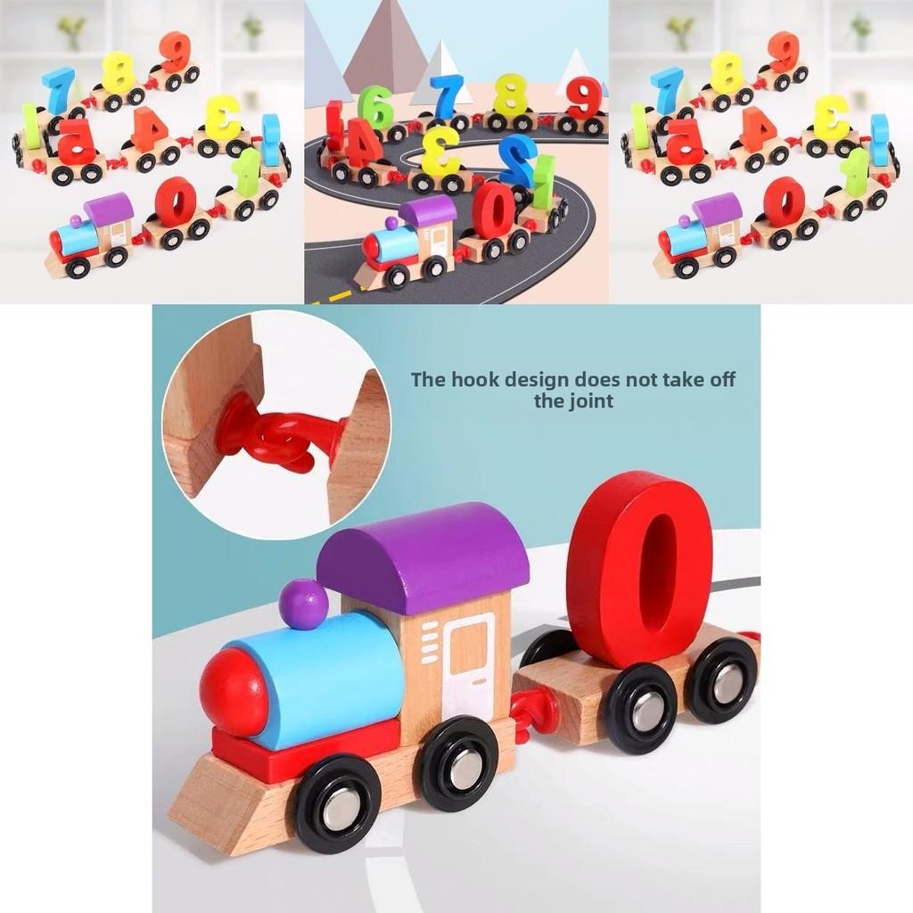 Pull Wooden Along Number Train Toy Kids Early Educational Counting Blocks