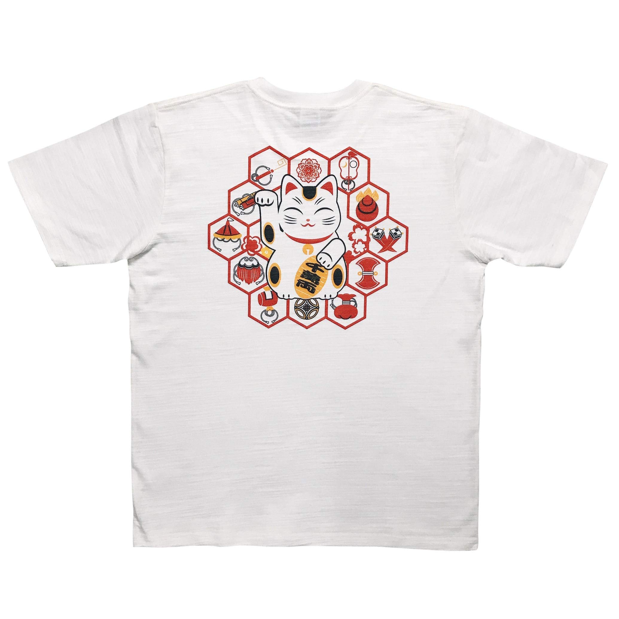 

Edoten with a discharge dye on a tasteful slub fabric featuring a and treasure motif in size LL Men s 6.8 oz. Japanese-style T-shirt maneki-neko