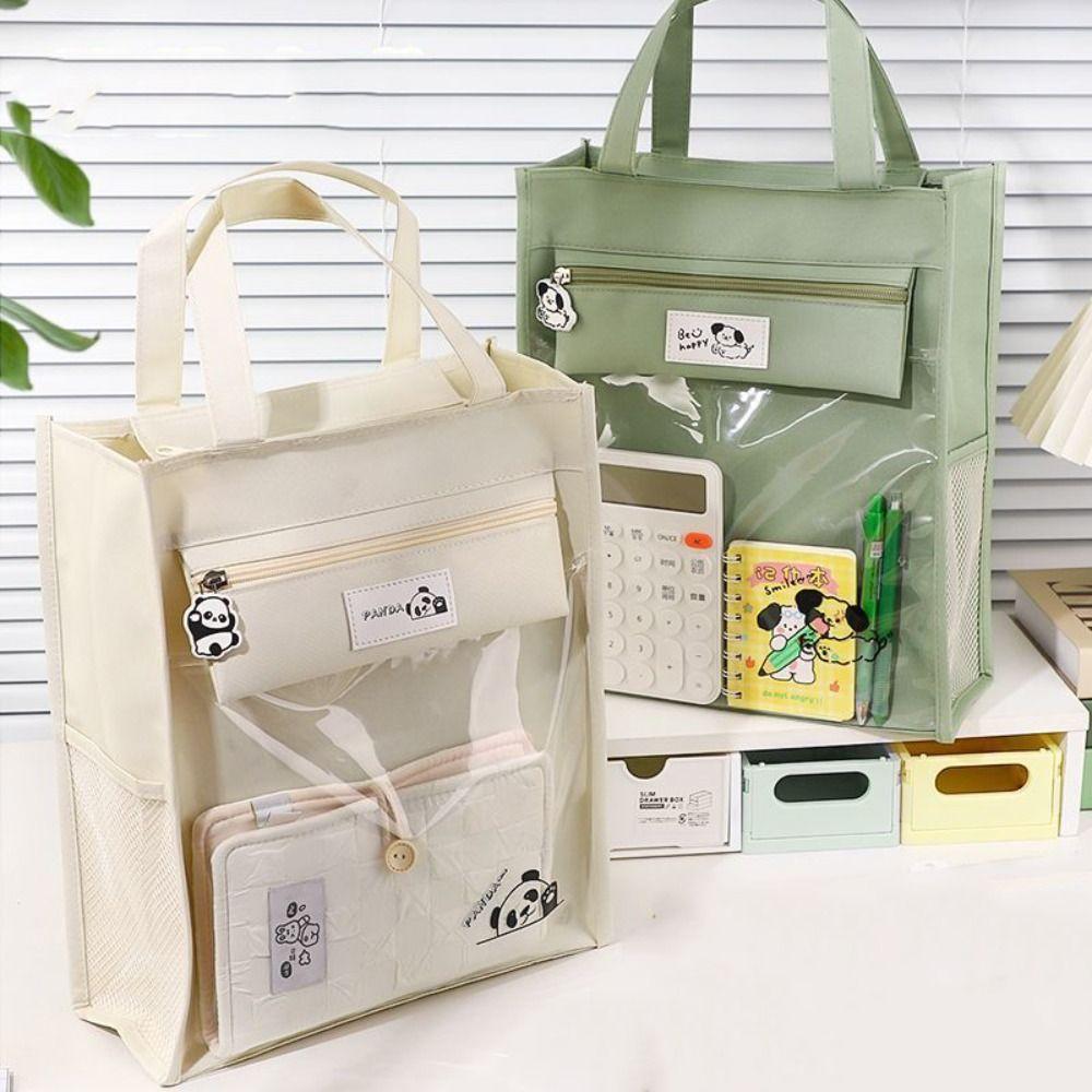 Multiple Pockets Cartoon Tote Bag Panda Dog Shoulder Handbag Cute Student Tutorial Bag Shopping