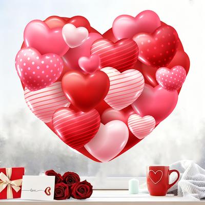 Valentijnsdag Hartvormige Ballon Feestelijke Winkelruit Decoratie Stickers