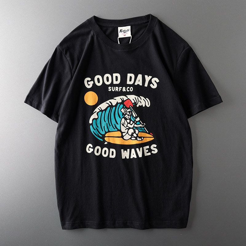 Export Tail Single Cut Label Amekaji American Short Sleeve T-Shirt Men's Ins Fashion Brand All-Matching Export Original Single Men's Clothing Tops