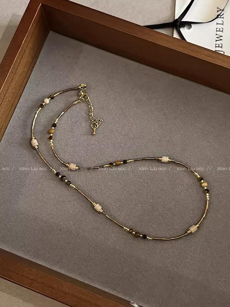 Imitation tiger's eye stone pendant, beaded necklace, personalized sweet and cool collarbone chain, women's high-end sense, retro American