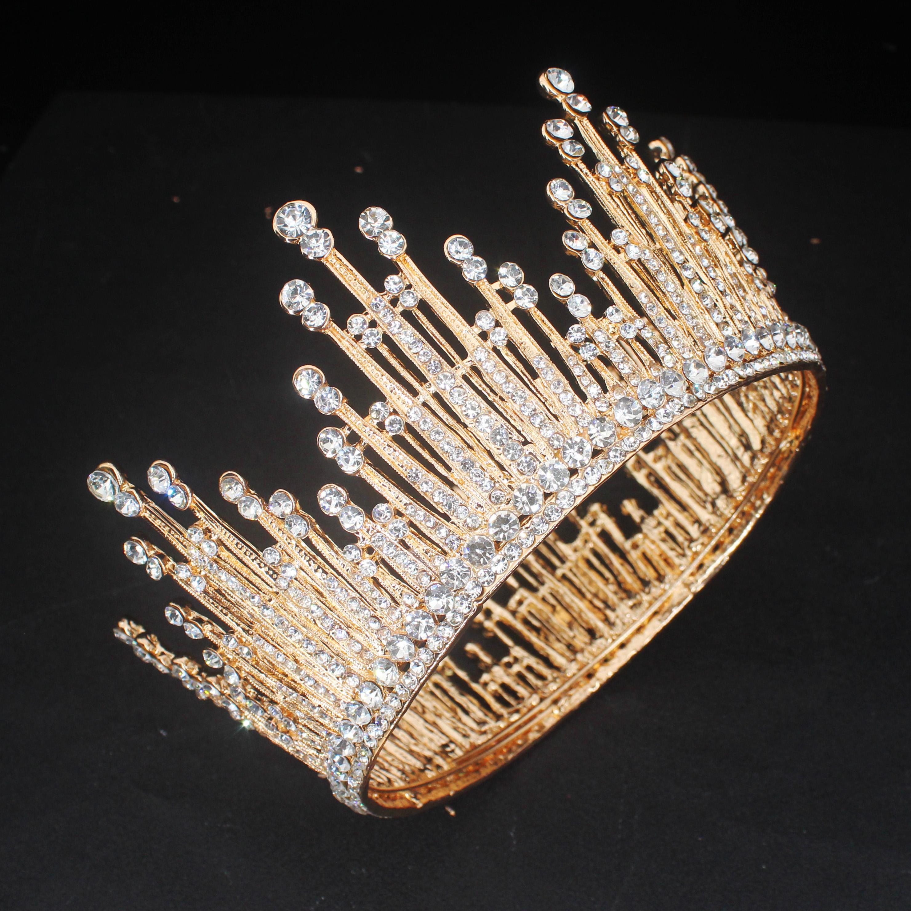 Роскошные Короны-Тиары Полностью из Страз для Женщин/Девочек Конкурс Красоты Выпускной Круглая Диадема Свадебные Свадебные Аксессуары для Волос