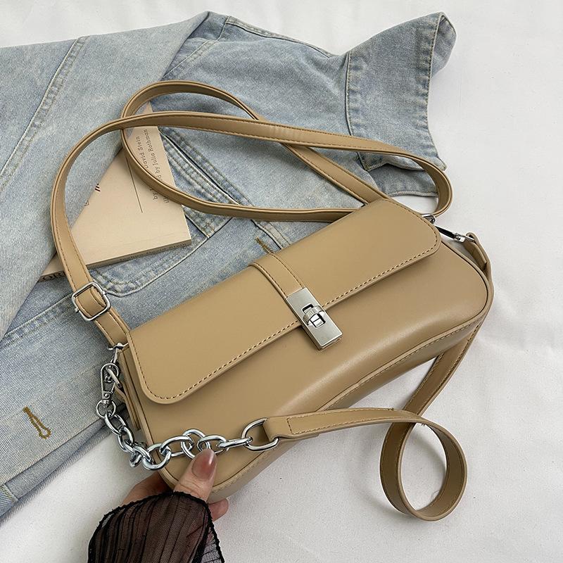 Fashion Leather Shoulder Bag for Women 2024 New Designer Top-Handle Crossbody Bag with Chain Elegant Versatile Purse for Work
