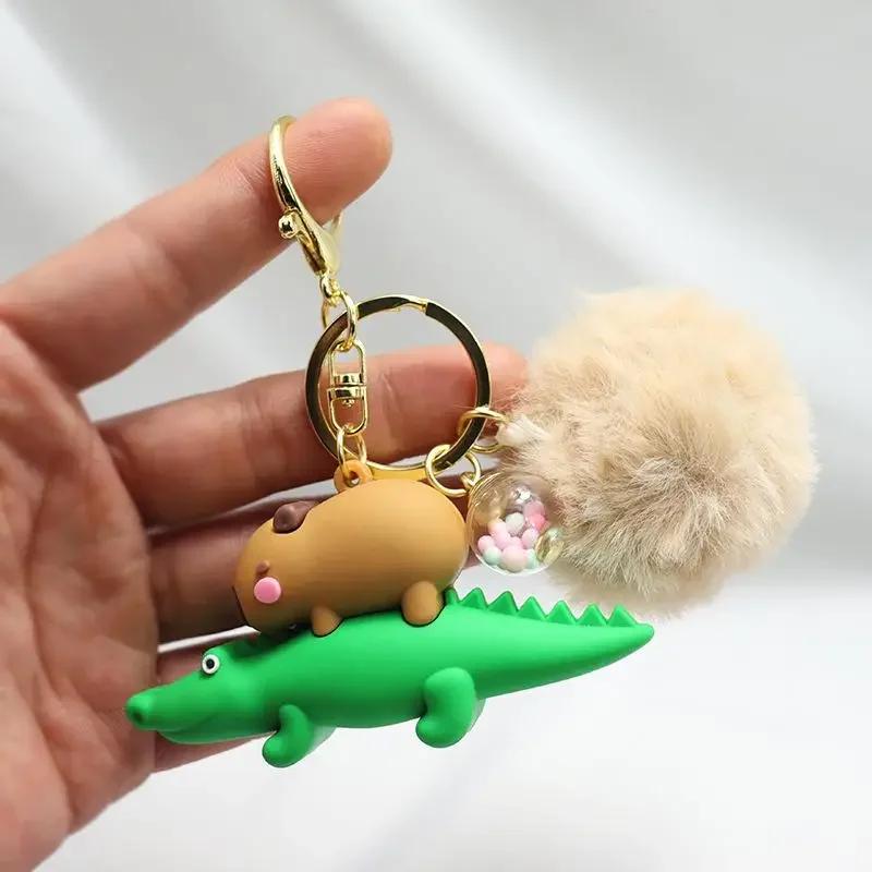 1PC Cartoon Capybara Plush Keychain Kawaii Backpack PVC Pendant Decoration Keyring Accessories Anime Lover Gifts