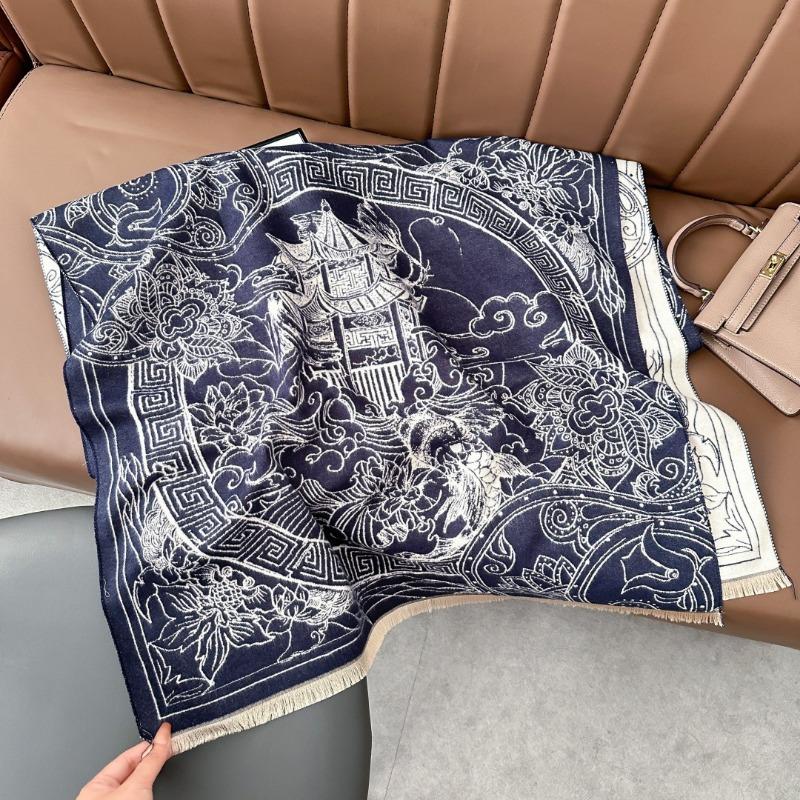 Black and White Shawl Women's Autumn and Winter New Outer Long Thickened Warm Scarf Antique Versatile Scarf