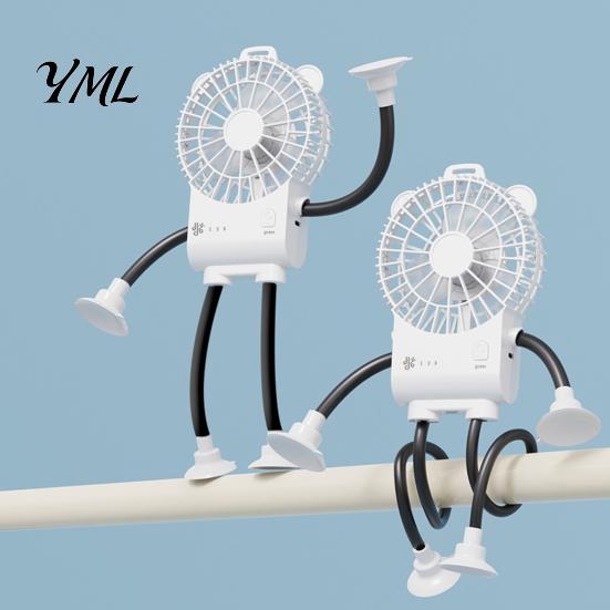 Compact Stroller Fan Octopus Suction Cup Mini Fan, Flexible Legs Desk Clip with 3 Silent Personal for Work Speed, Quiet USB Rechargeable Small