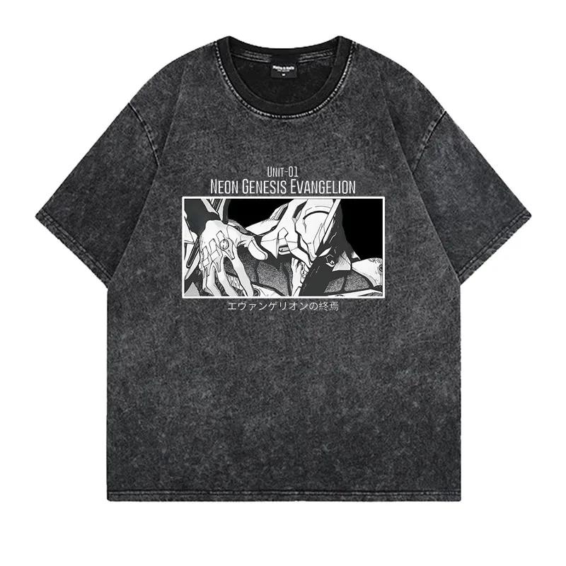 Neon Genesis Evangelion Unit-01 Manga Panel Vintage Washed T-Shirt 2026 Sommer Oversized Streetwear Grafik-T-Shirt für Herren Damen