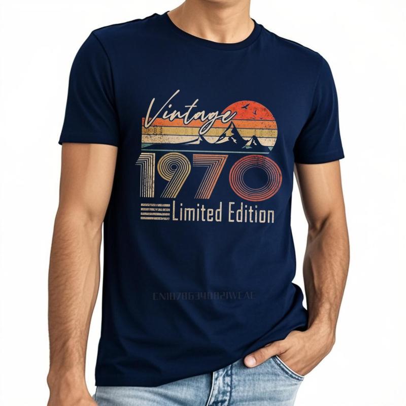 Plus Size Summer For Man Tshirt Vintage 1970 Limited Edition Mountain Sunset Short Sleeve Workout ONeck Top Tees