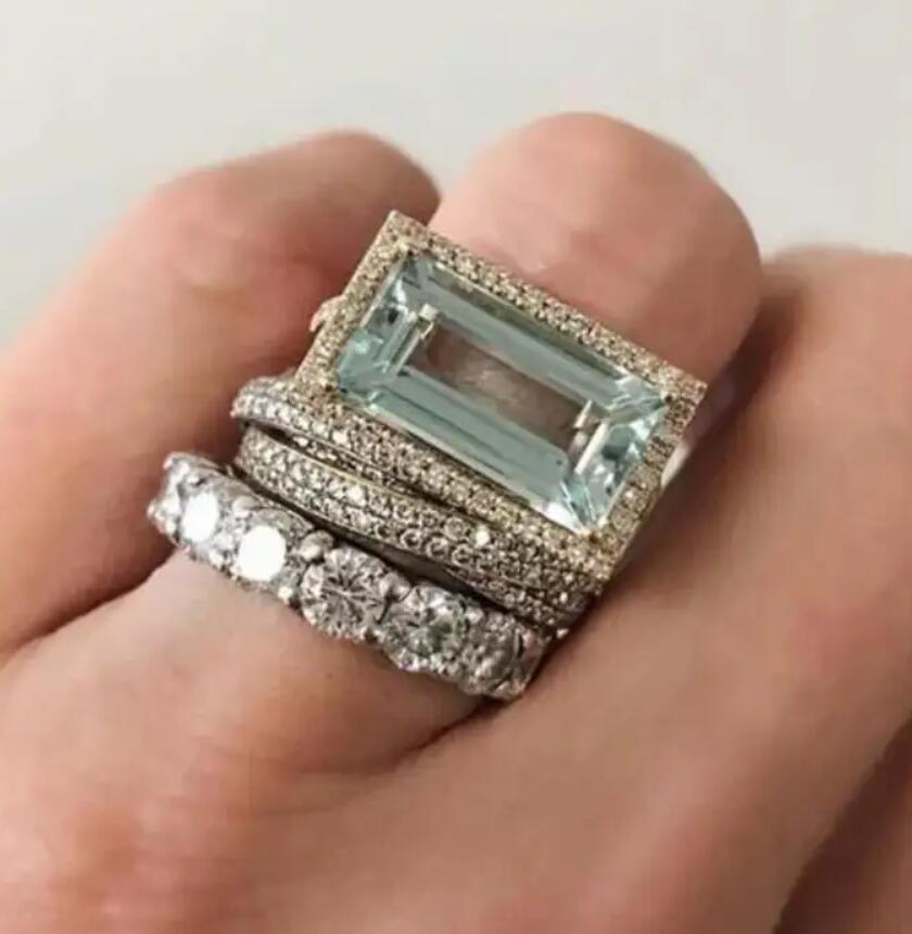 

Exquisite Three Piece Set Inlay Blue Color Square Zircon Rings For Women Birthday Gift Accessories Fashion Custom Jewelry 10
