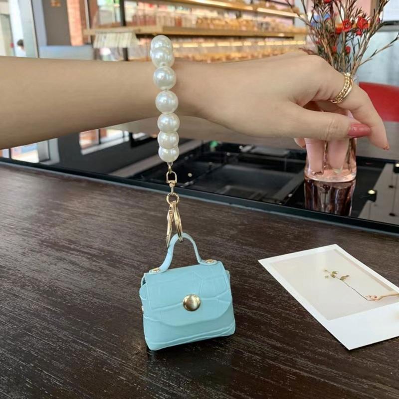 Elegant Pearls Bag Pendant Keychain Decoration Hand Making Earphone Storage Accessory Keys Jewelry Mini Leathers Bags